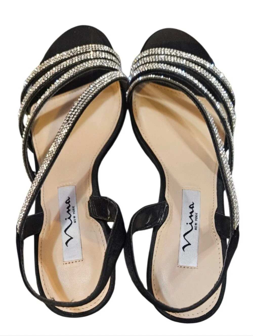 Nina Black Crystal-Strap Slingback Sandals 2